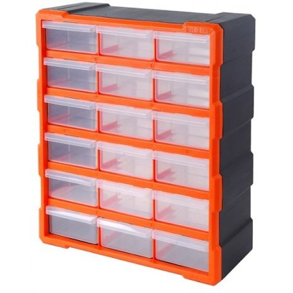Tactix - Κουτιά Αποθήκευσης πλαστικά με 18 πλαστικά συρτάρια διάφανα #320634